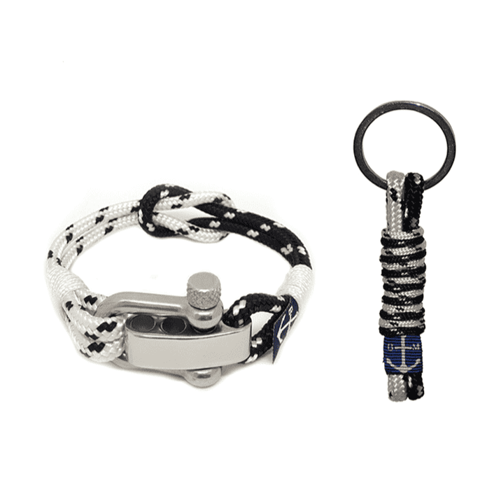 Adjustable Shackle Black & White Bracelet & Keychain-0