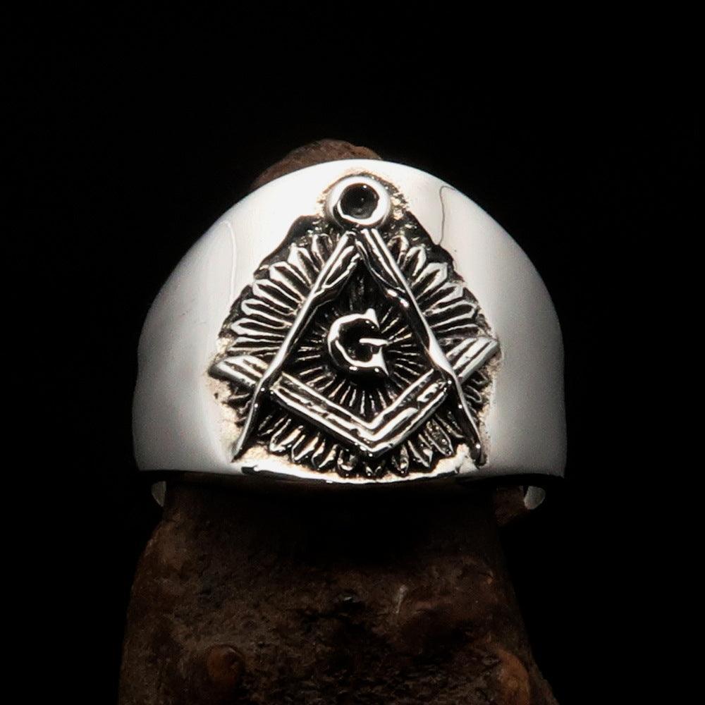 Men's ancient Square Compasses Masonic Ring Freemason G - Sterling Silver-1