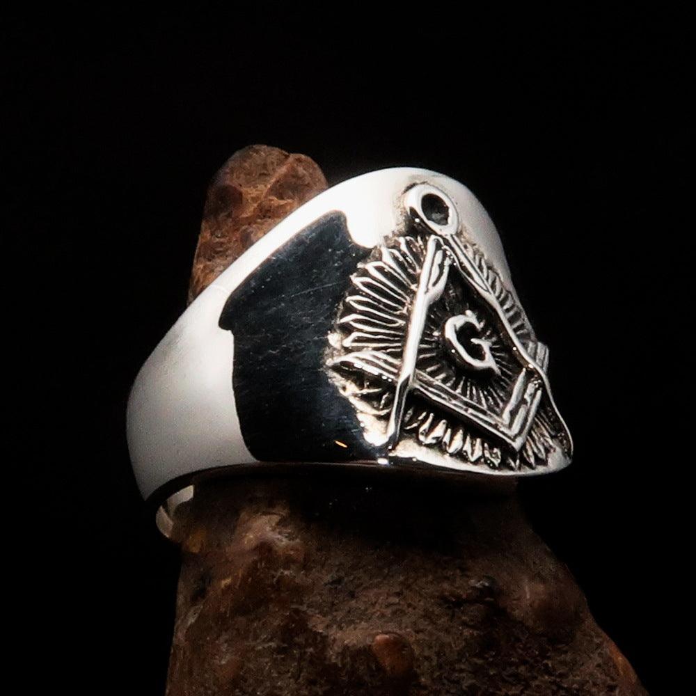 Men's ancient Square Compasses Masonic Ring Freemason G - Sterling Silver-2