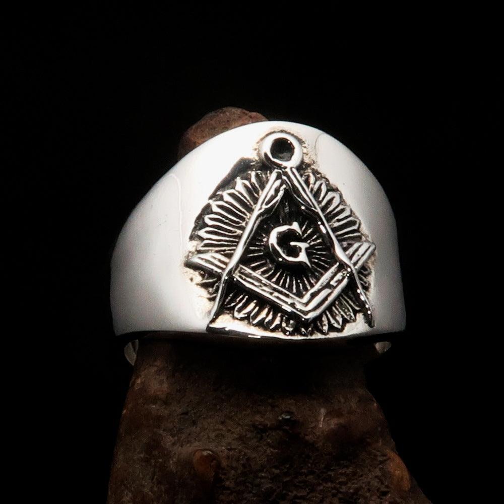 Men's ancient Square Compasses Masonic Ring Freemason G - Sterling Silver-0