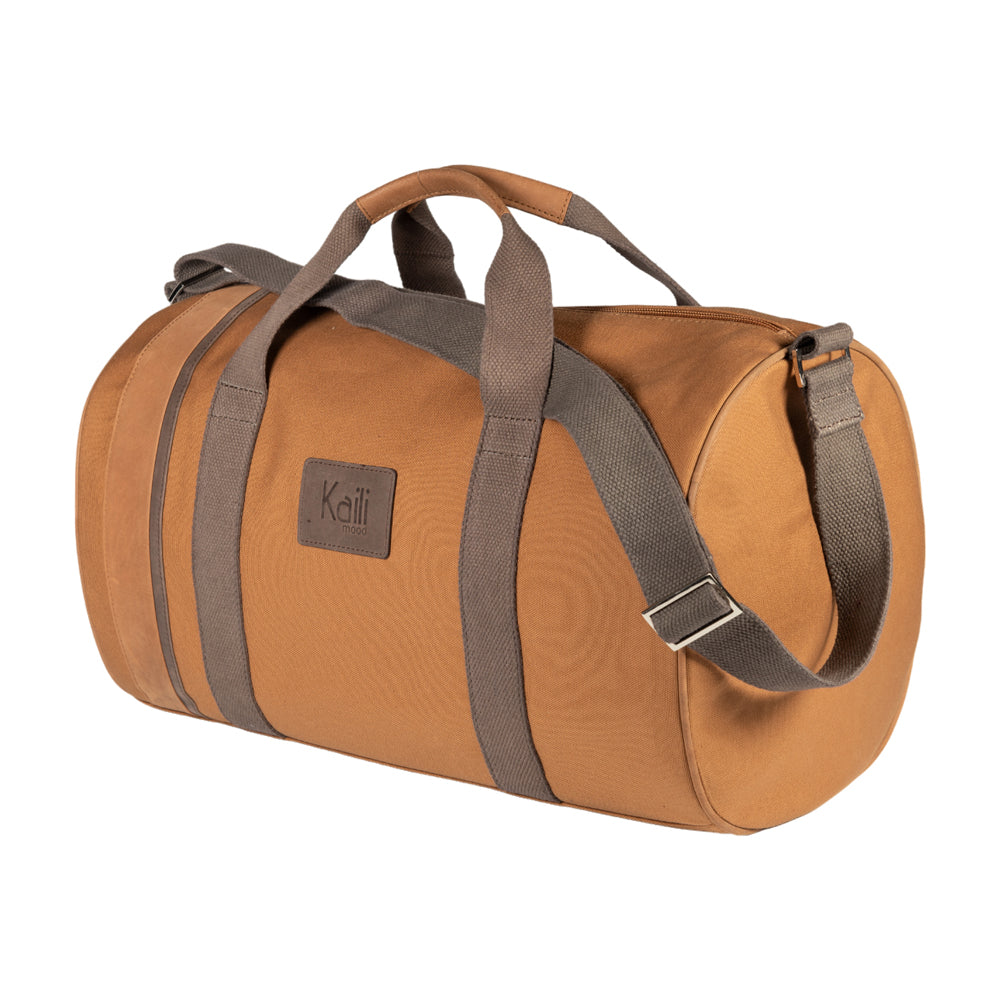 K2006UB | 100% Cotton Canvas Travel Duffle Bag /Wild Leather, full grain, Naked - Leather color, zipper closure. Size: 45 x 25 x 28 cm - Package: Tnt bag-0
